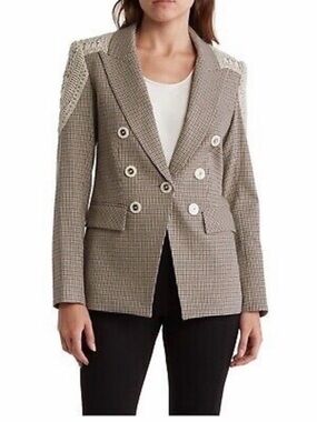 Veronica Beard Faithon Dickey Blazer Plaid Crochet Lace Double Breasted Size 0